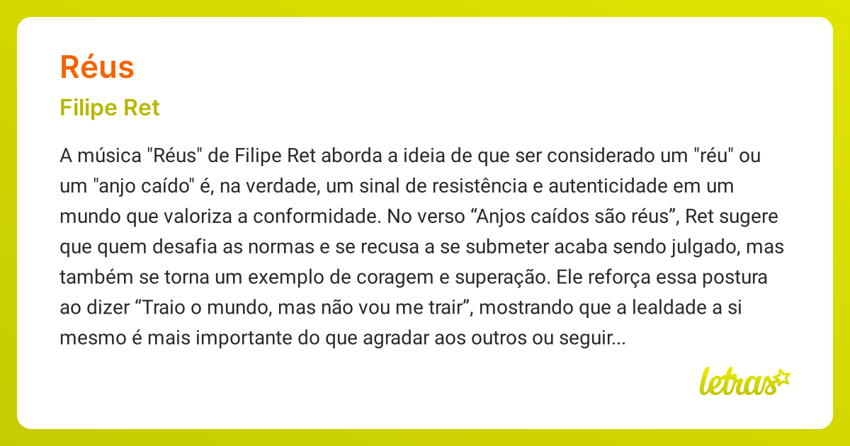Significado da música RÉUS (Filipe Ret) - LETRAS.MUS.BR