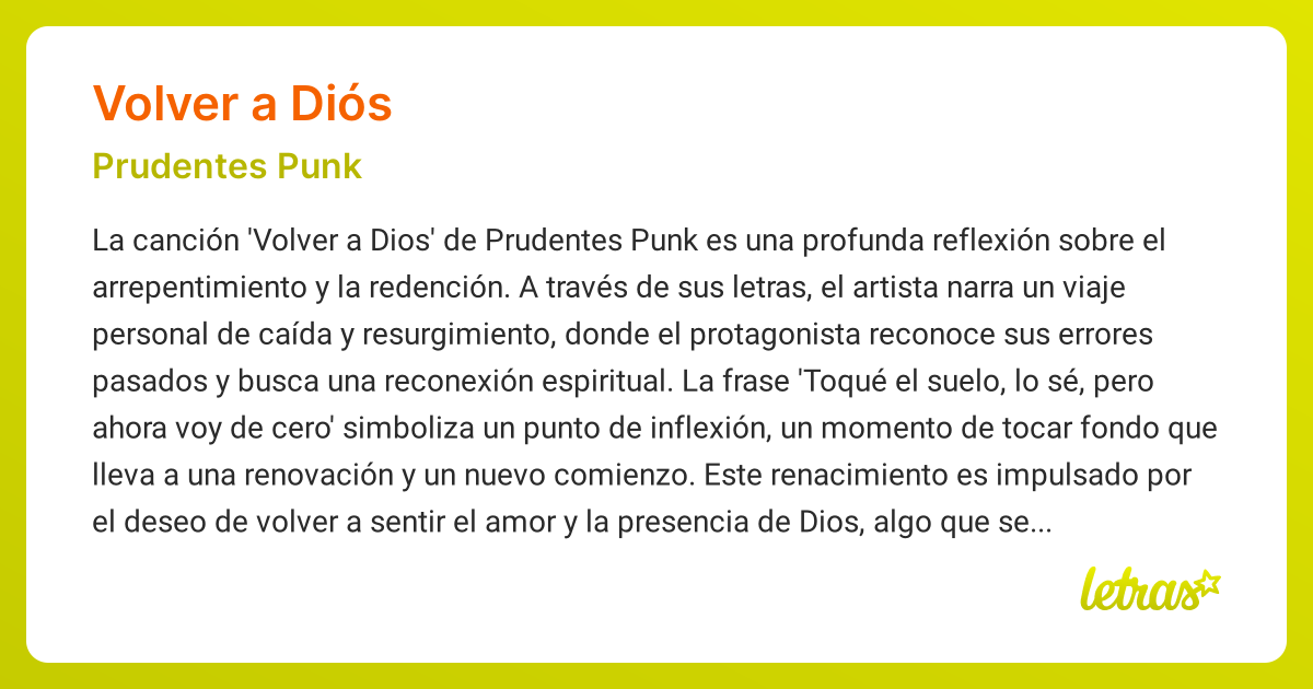 Significado de la canción VOLVER A DIÓS (Prudentes Punk) - LETRAS.COM