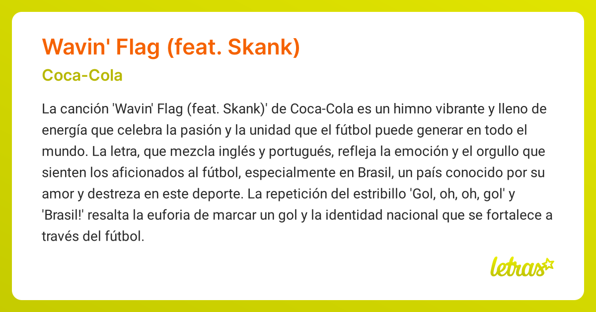 Significado de la canción WAVIN' FLAG (FEAT. SKANK) (Coca-Cola ...