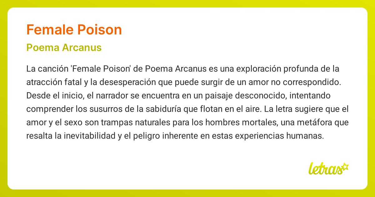 Significado de la canción FEMALE POISON (Poema Arcanus) - LETRAS.COM