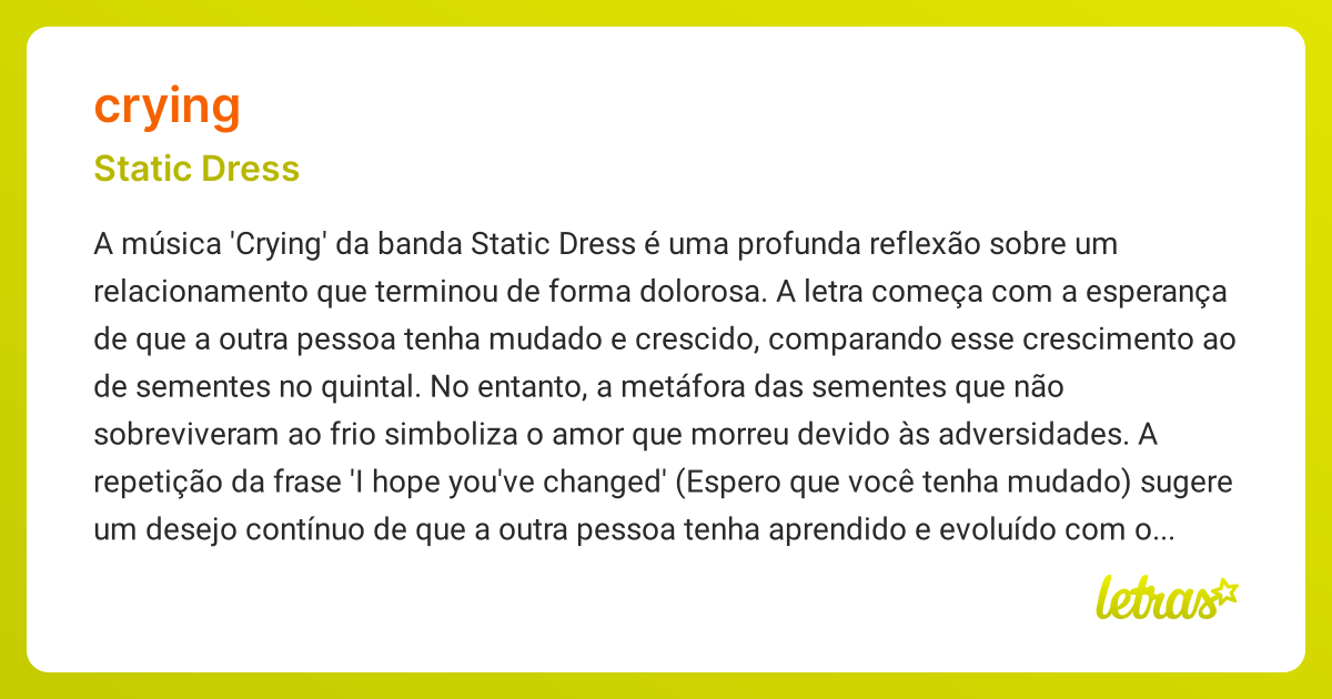Significado da música CRYING (Static Dress) - LETRAS.MUS.BR
