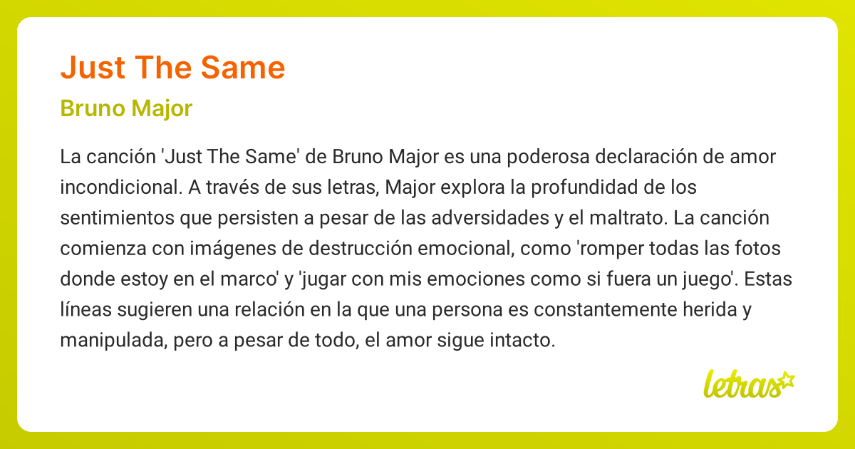 Significado de la canción JUST THE SAME (Bruno Major) - LETRAS.COM