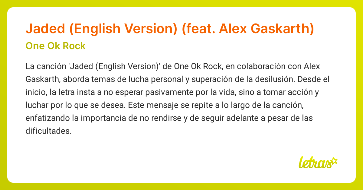Significado de la canción Jaded (English Version) (feat. Alex Gaskarth
