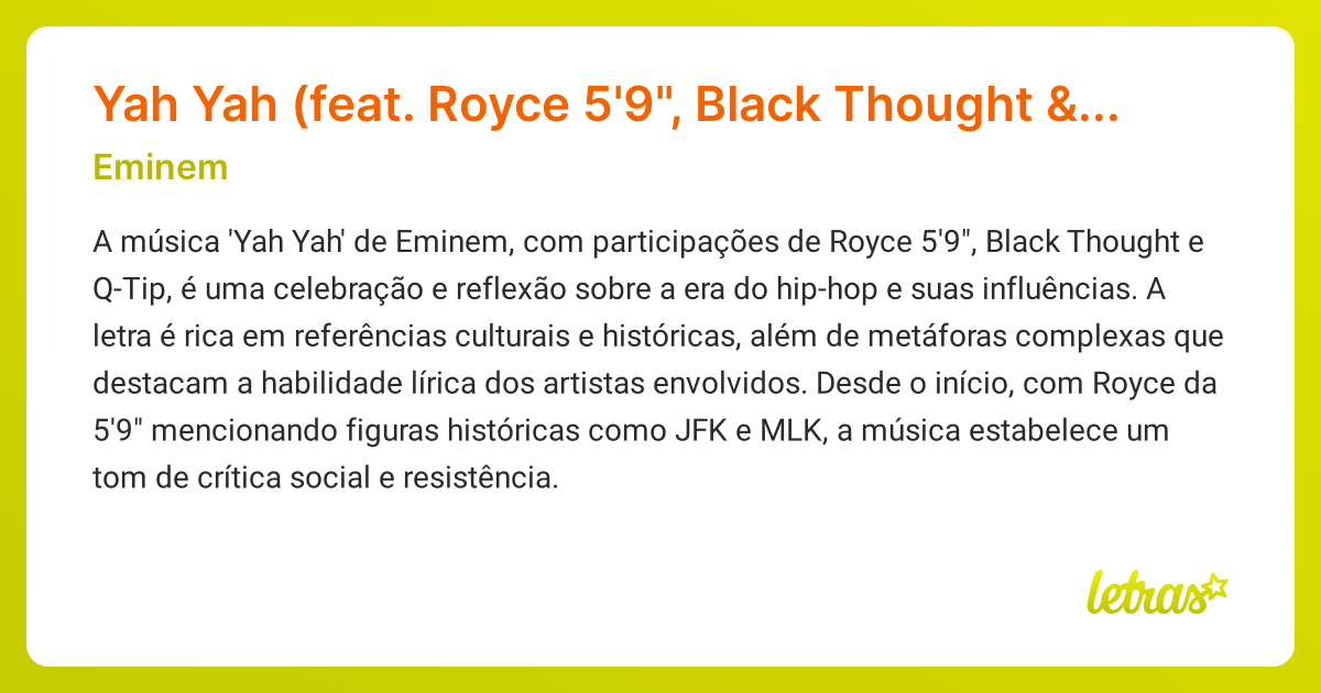 Significado da música Yah Yah (feat. Royce 5'9