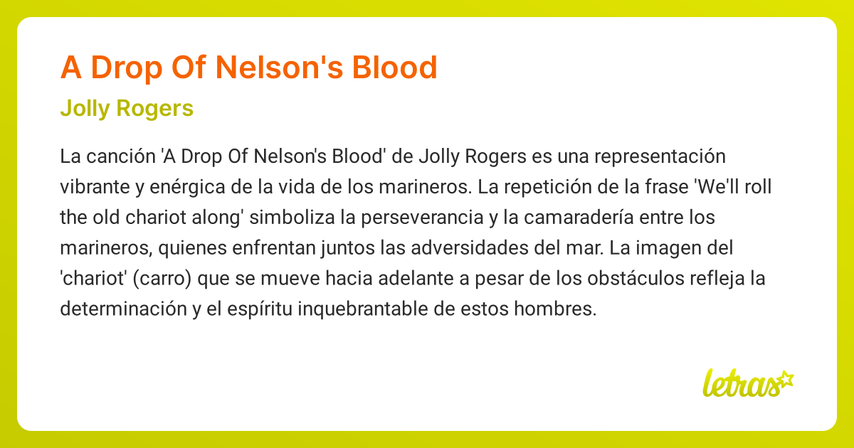 Significado de la canción A DROP OF NELSON'S BLOOD (Jolly Rogers)