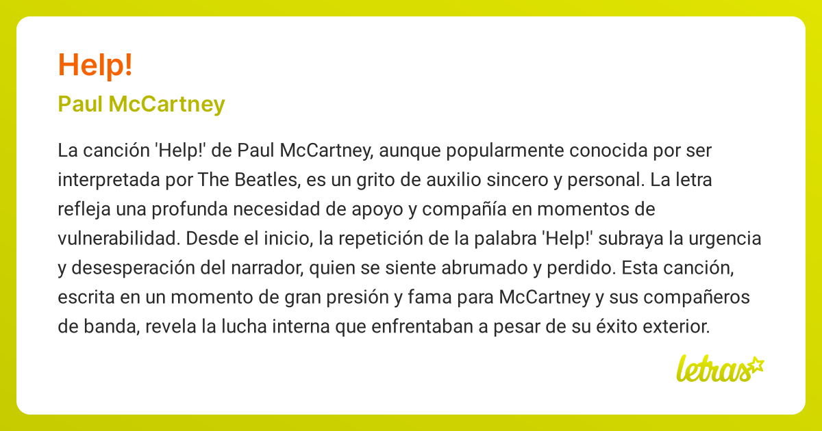 Significado de la canción HELP! (Paul McCartney) - LETRAS.COM
