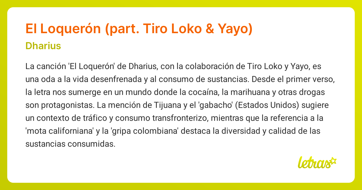 Significado de la canci n el loquer n part tiro loko yayo dharius
