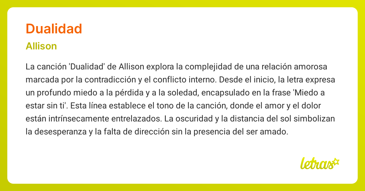 Significado de la canción DUALIDAD (Allison) - LETRAS.COM