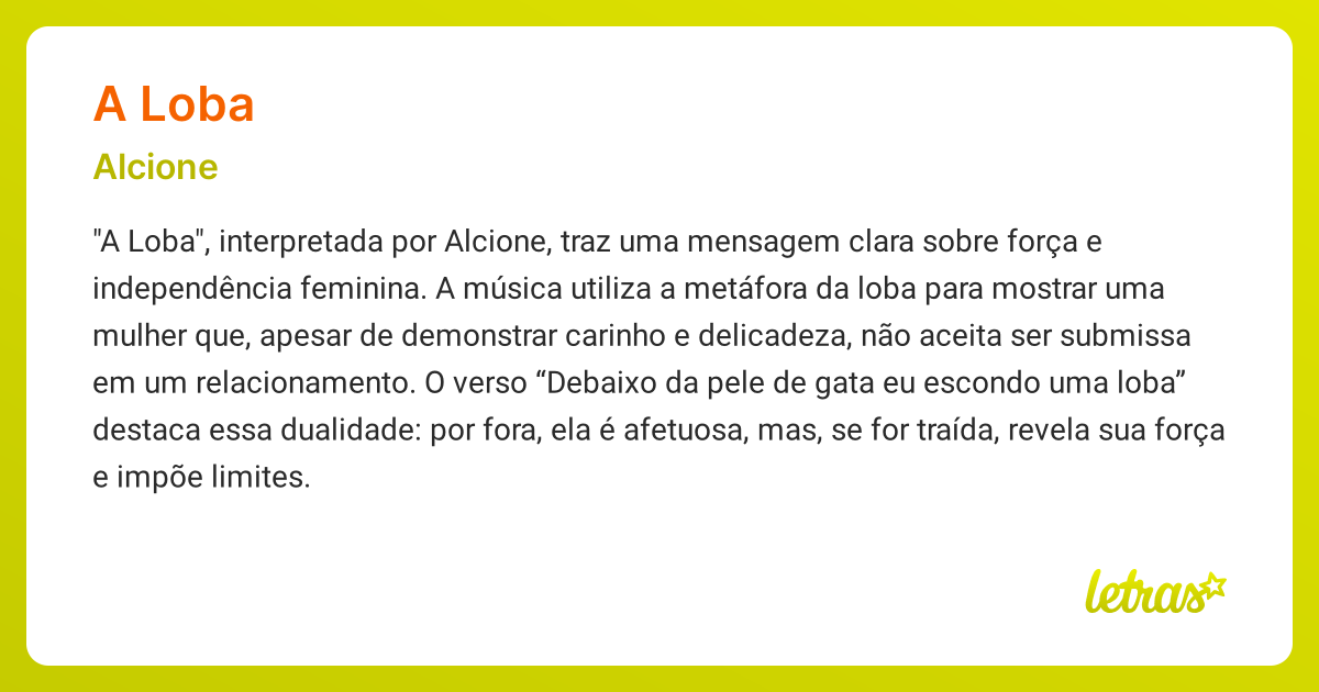 Significado da música A LOBA (Alcione) - LETRAS.MUS.BR