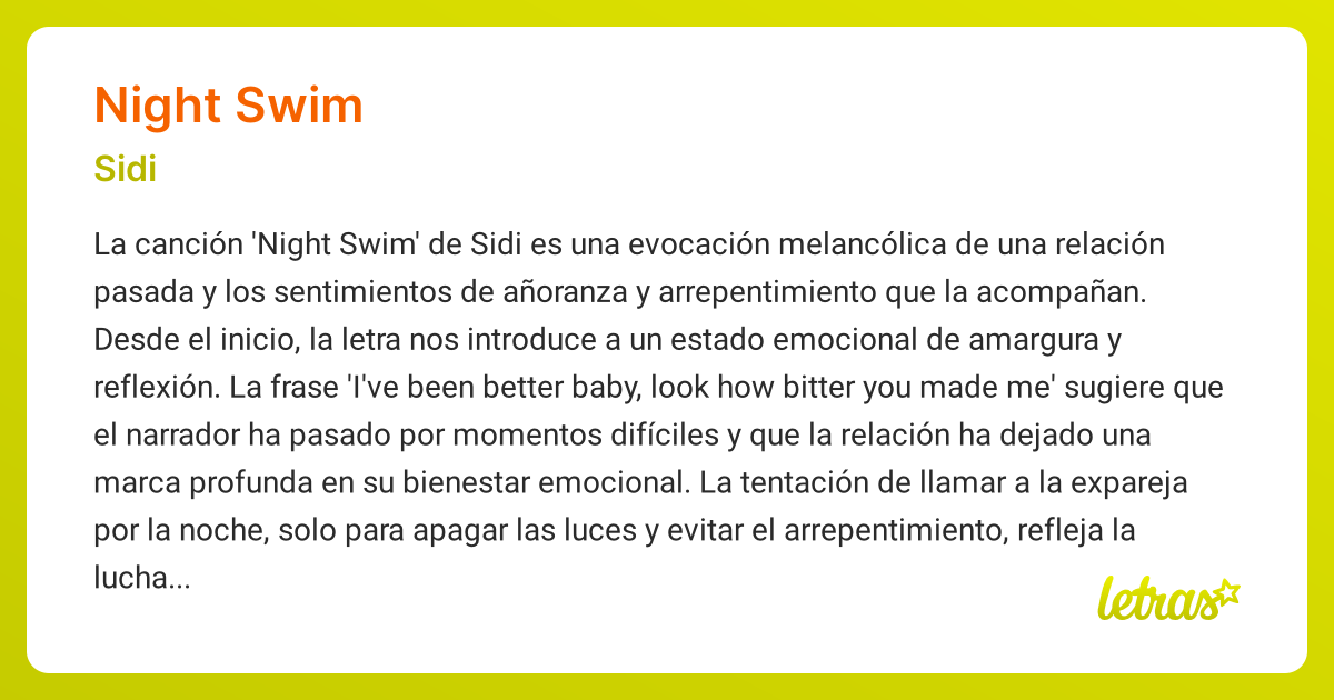 Significado de la canción NIGHT SWIM (Sidi) - LETRAS.COM