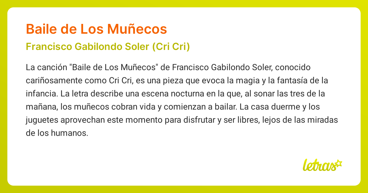 Significado de la cancion BAILE DE LOS MUNECOS Francisco Gabilondo Soler Cri Cri LETRAS.COM