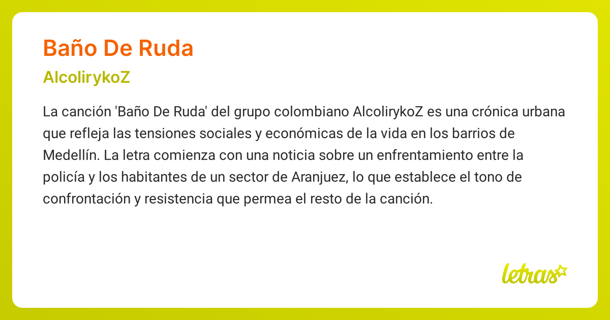 Significado de la canción BAÑO DE RUDA (AlcolirykoZ) - LETRAS.COM