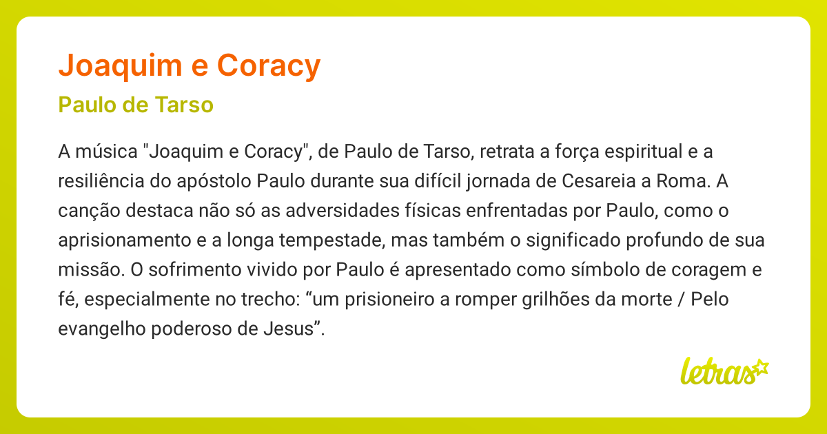 Significado Da Música Joaquim E Coracy Paulo De Tarso Letras Mus Br