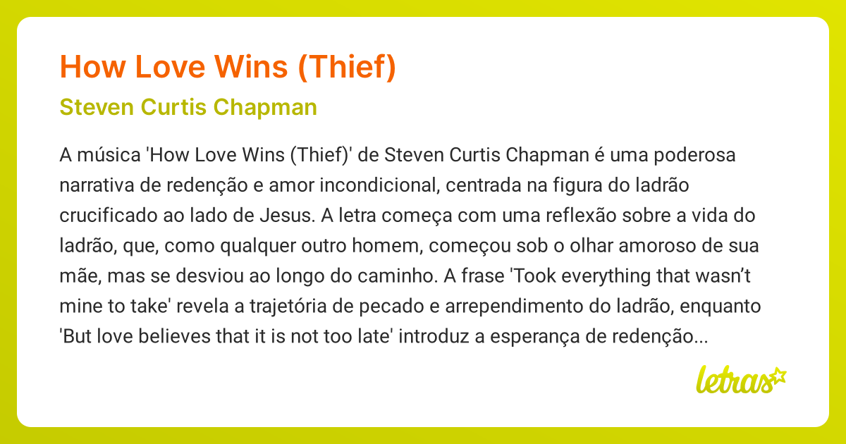 HOW LOVE WINS (THIEF) (SIGNIFICADO) - Steven Curtis Chapman