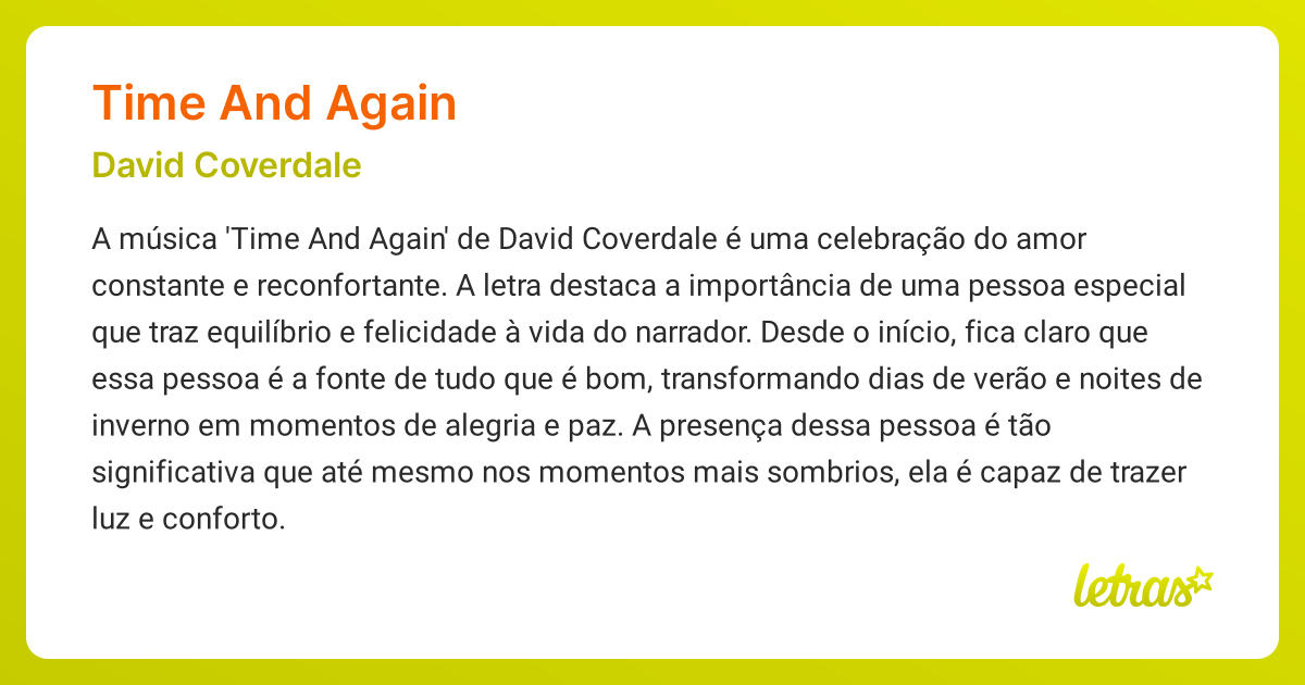 Significado da música TIME AND AGAIN (David Coverdale) LETRAS.MUS.BR