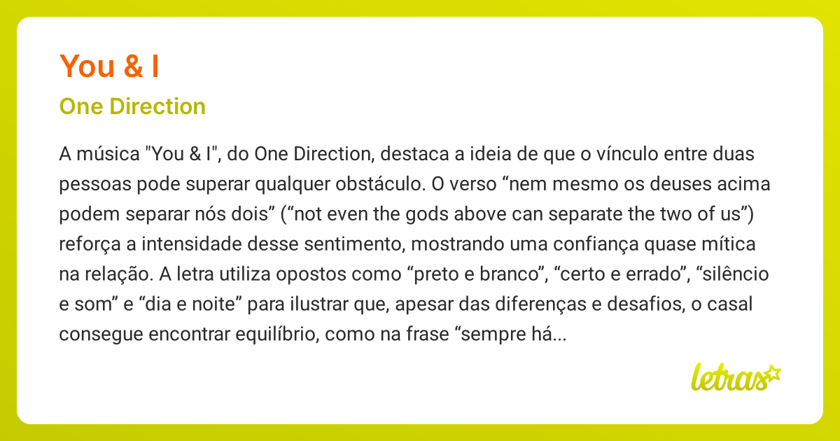 Significado Da Música You I One Direction Letras Mus Br