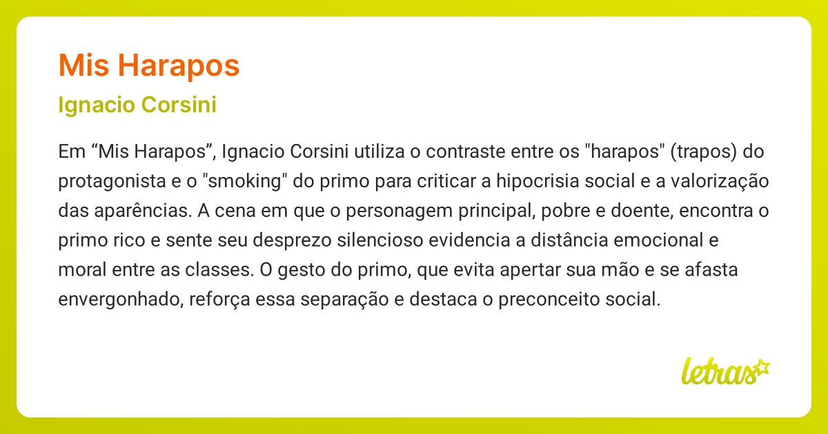 Significado da música MIS HARAPOS (Ignacio Corsini) - LETRAS.MUS.BR