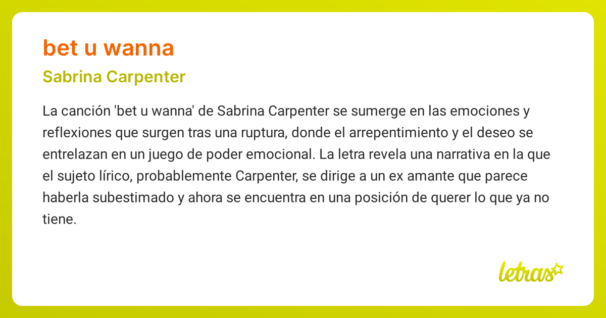 Significado de la canción BET U WANNA (Sabrina Carpenter) - LETRAS.COM