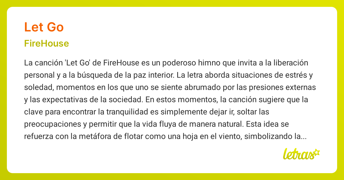 Significado de la canción LET GO (FireHouse) - LETRAS.COM