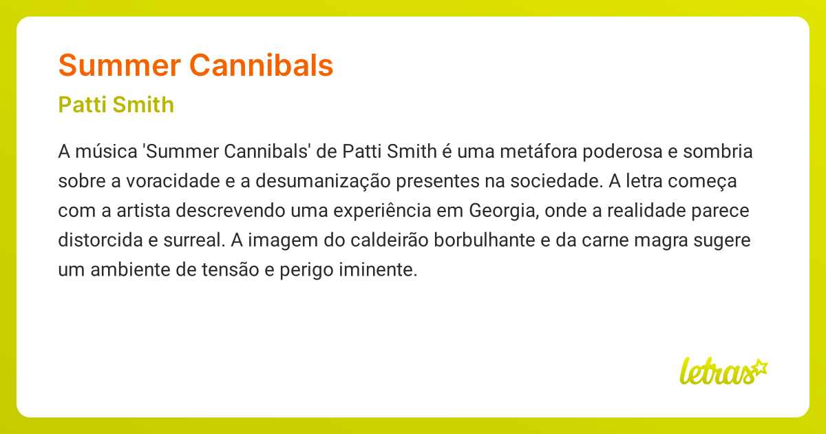 Significado da música SUMMER CANNIBALS (Patti Smith) - LETRAS.MUS.BR