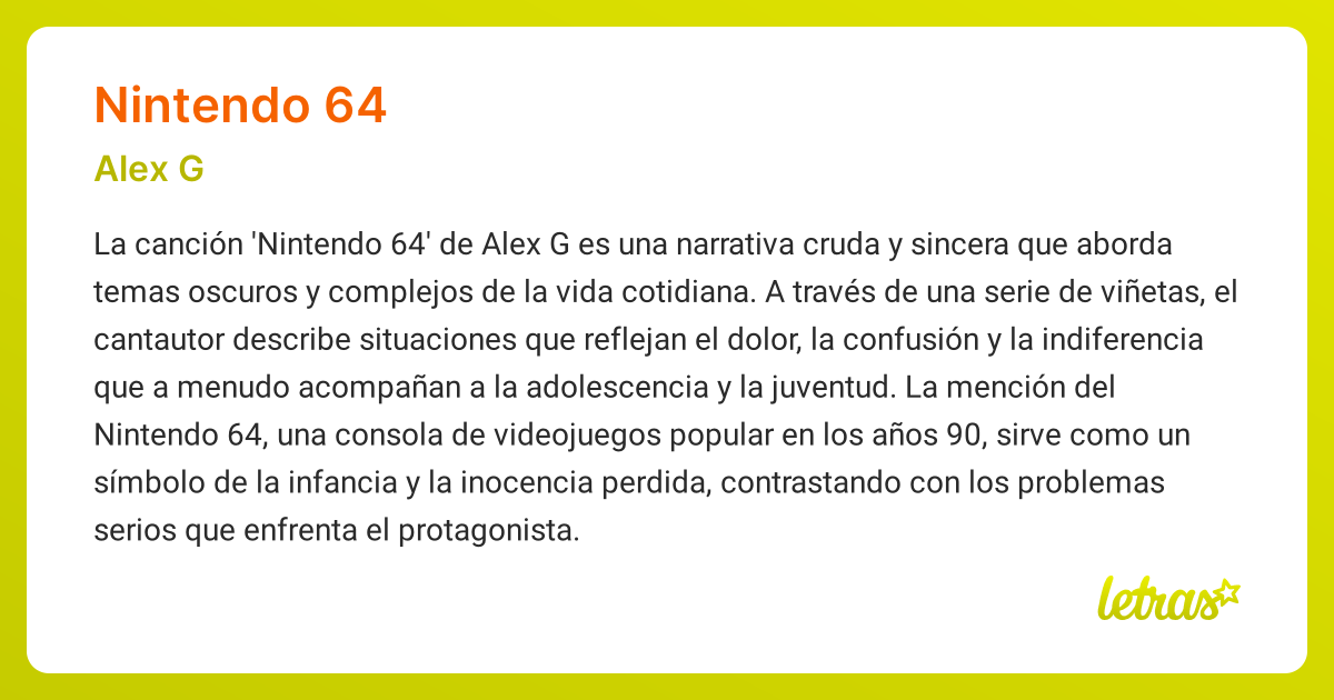 Significado de la canción NINTENDO 64 (Alex G)