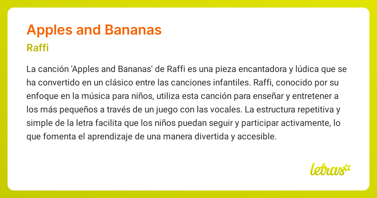 Significado de la canción APPLES AND BANANAS (Raffi)