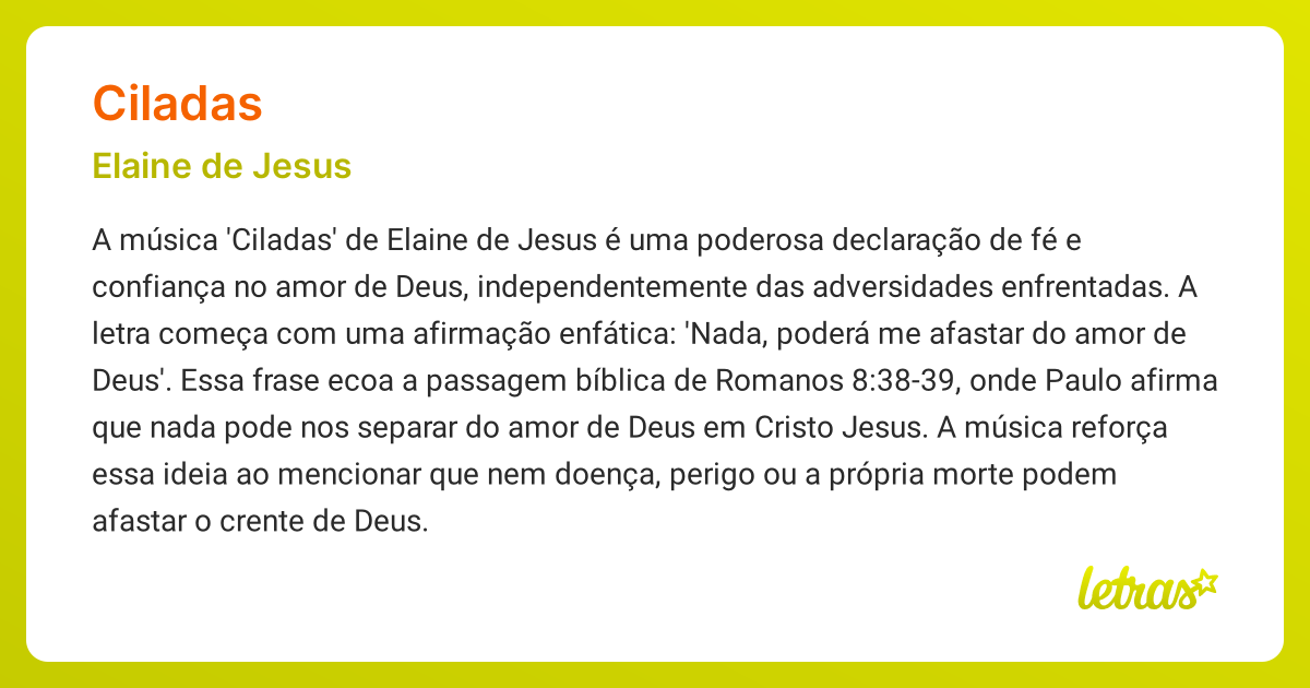 Significado da música CILADAS (Elaine de Jesus) - LETRAS.MUS.BR