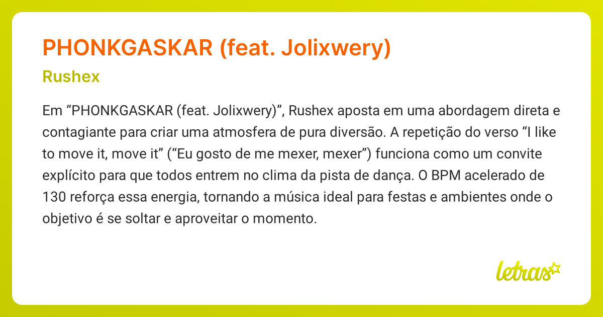 Significado da música PHONKGASKAR (FEAT. JOLIXWERY) (Rushex) - LETRAS ...