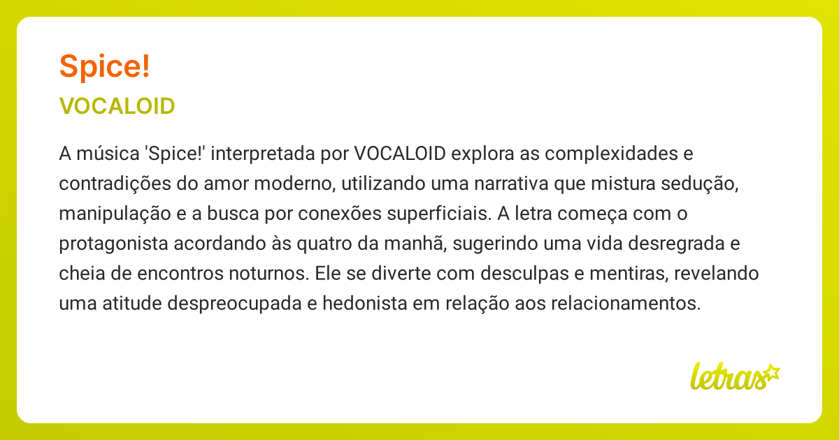 Significado da música SPICE! (VOCALOID) - LETRAS.MUS.BR