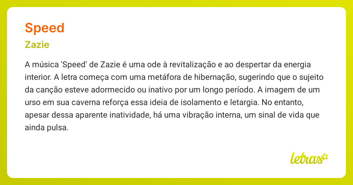 Significado da música SPEED (Zazie) - LETRAS.MUS.BR