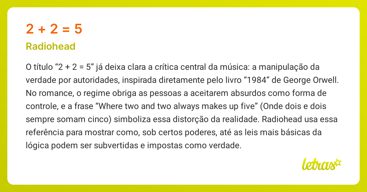 Significado da música 2 + 2 = 5 (Radiohead) - LETRAS.MUS.BR