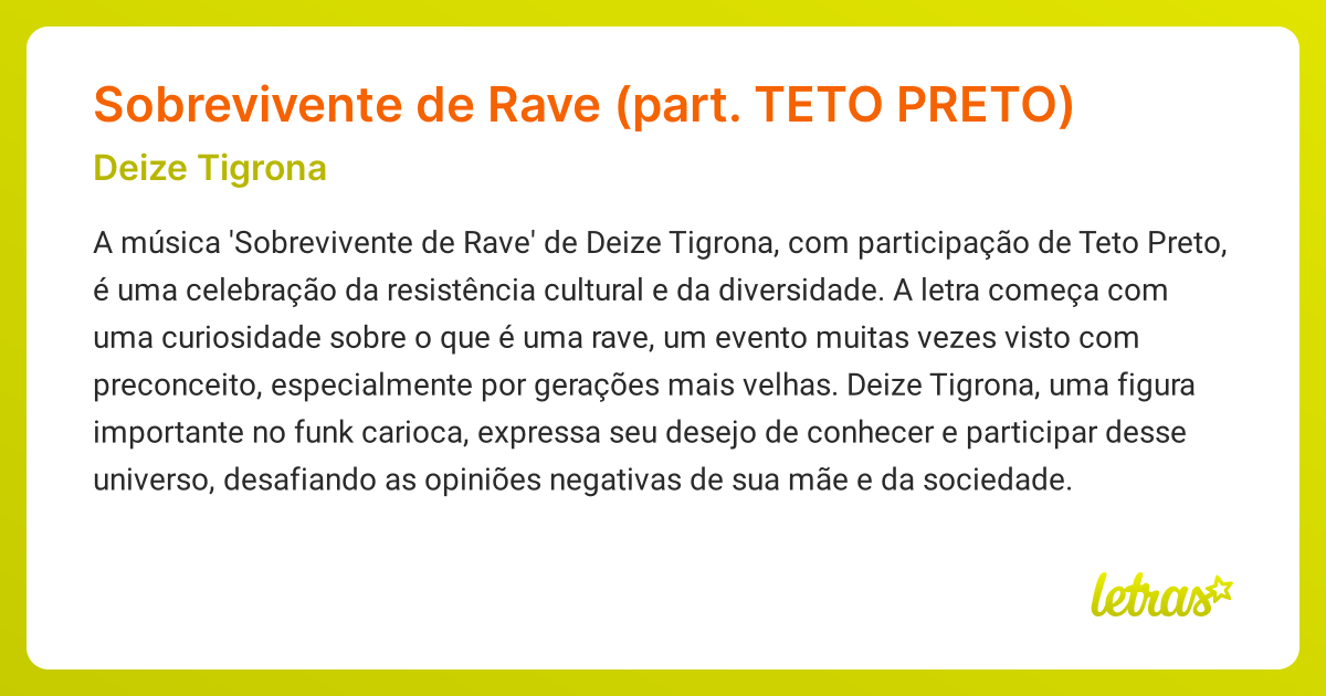Significado da música Sobrevivente de Rave (part. TETO PRETO) (Deize ...