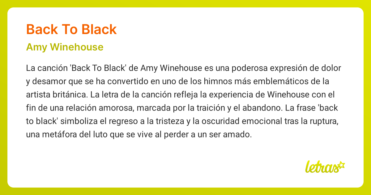 Significado de la canción BACK TO BLACK (Amy Winehouse) - LETRAS.COM