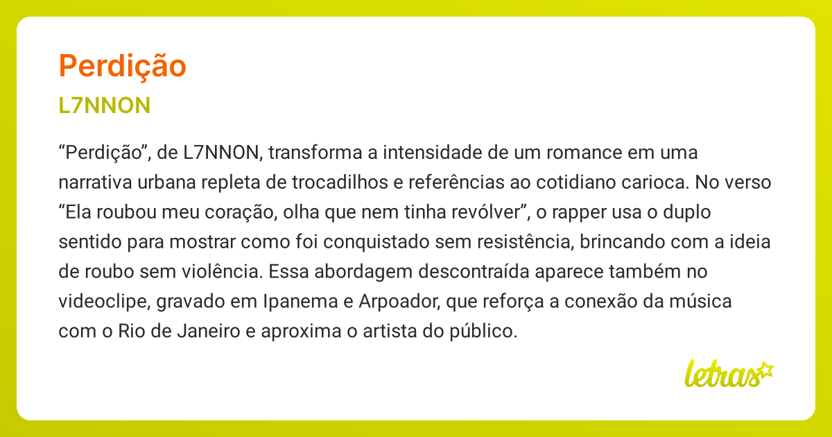 Significado da música PERDIÇÃO (L7NNON) - LETRAS.MUS.BR