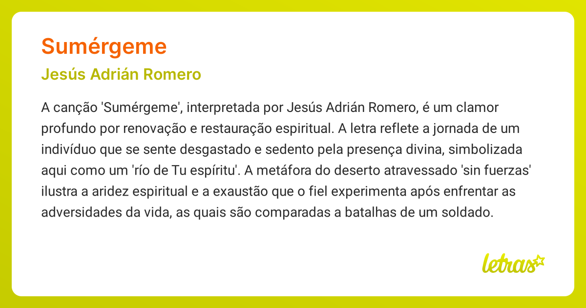 Significado da música SUMÉRGEME (Jesús Adrián Romero) - LETRAS.MUS.BR