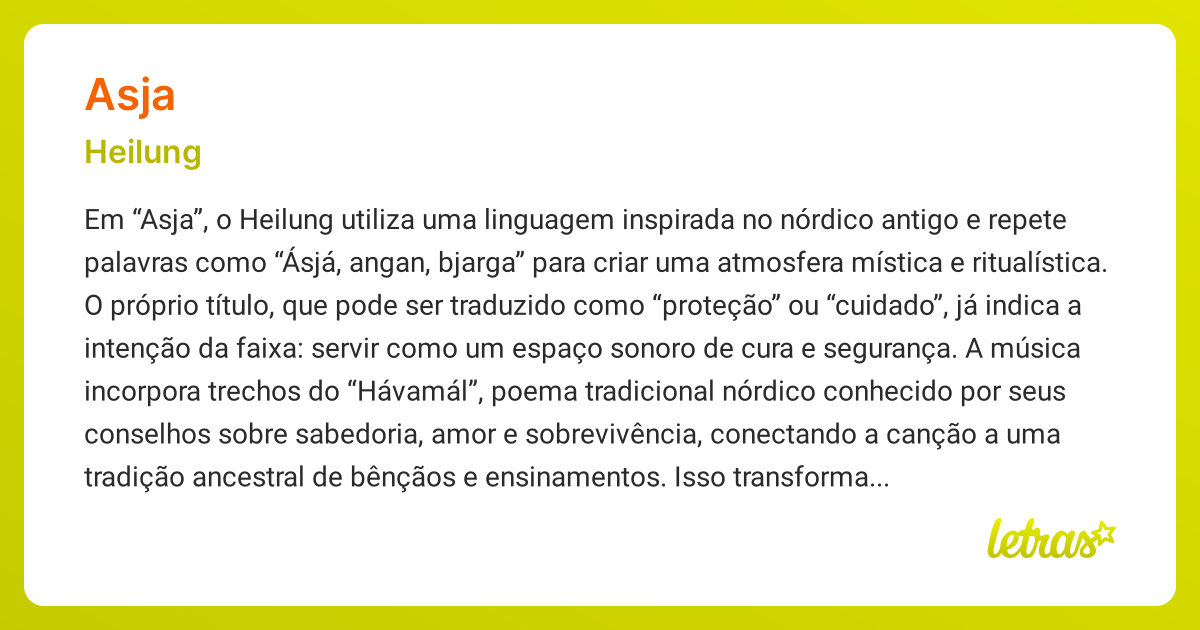 Significado da música ASJA (Heilung) - LETRAS.MUS.BR