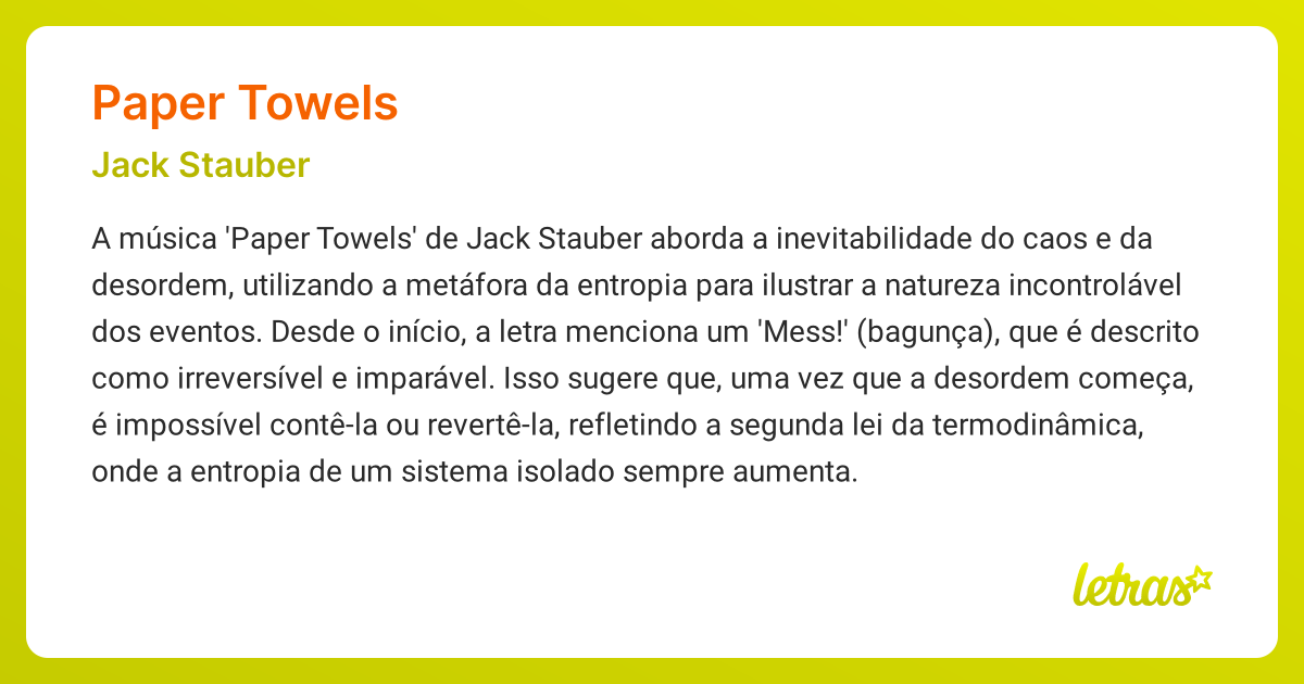 Significado da música PAPER TOWELS (Jack Stauber) LETRAS.MUS.BR