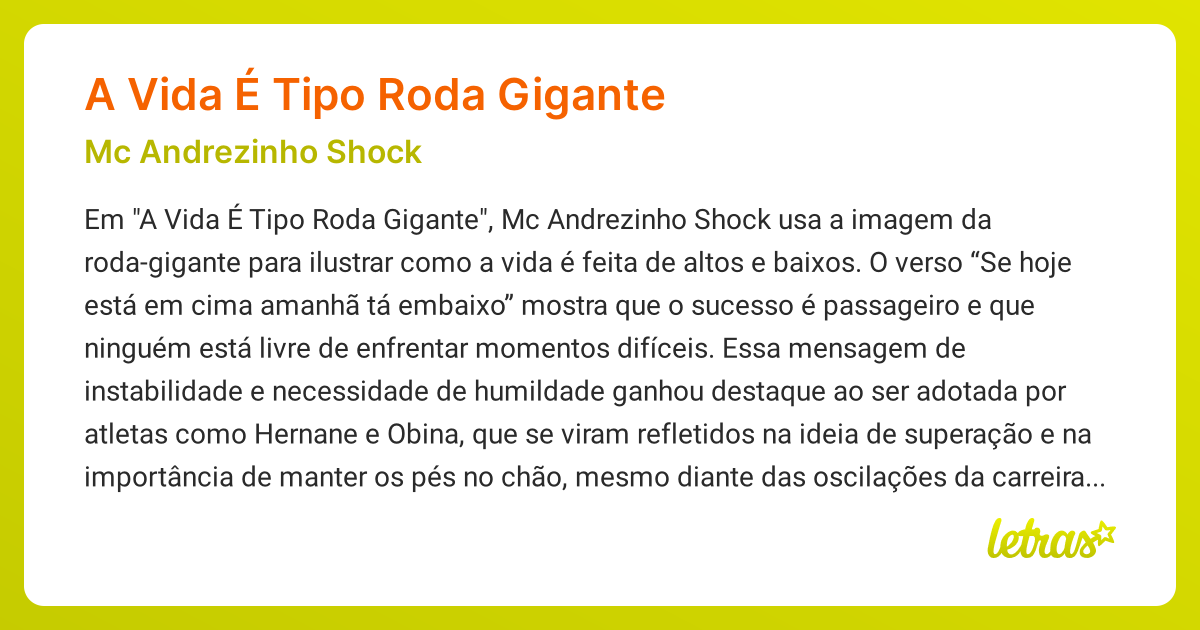 Significado da música A VIDA É TIPO RODA GIGANTE (Mc Andrezinho Shock ...
