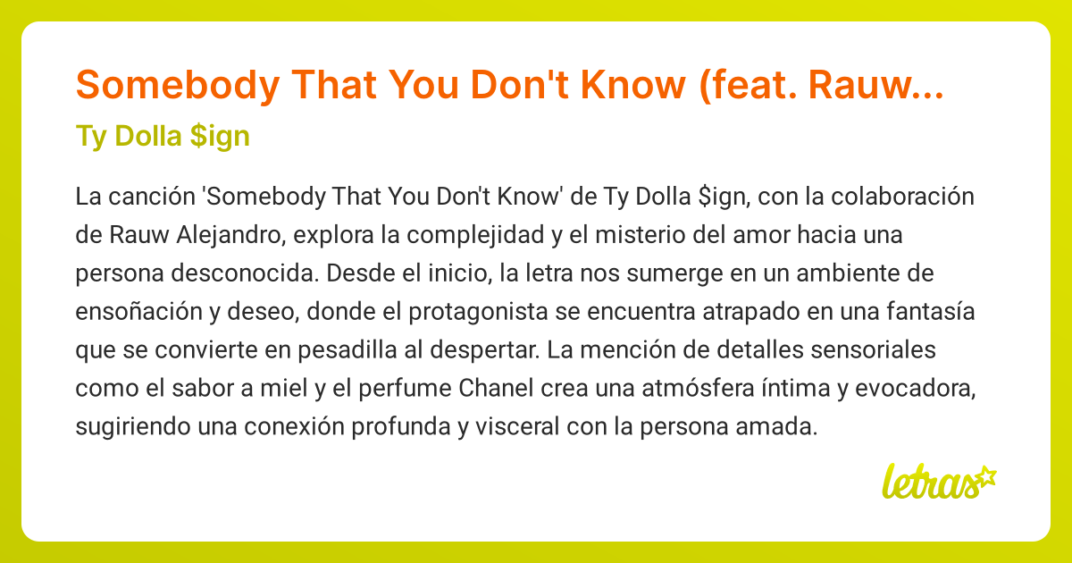 Significado de la canción Somebody That You Don't Know (feat. Rauw ...