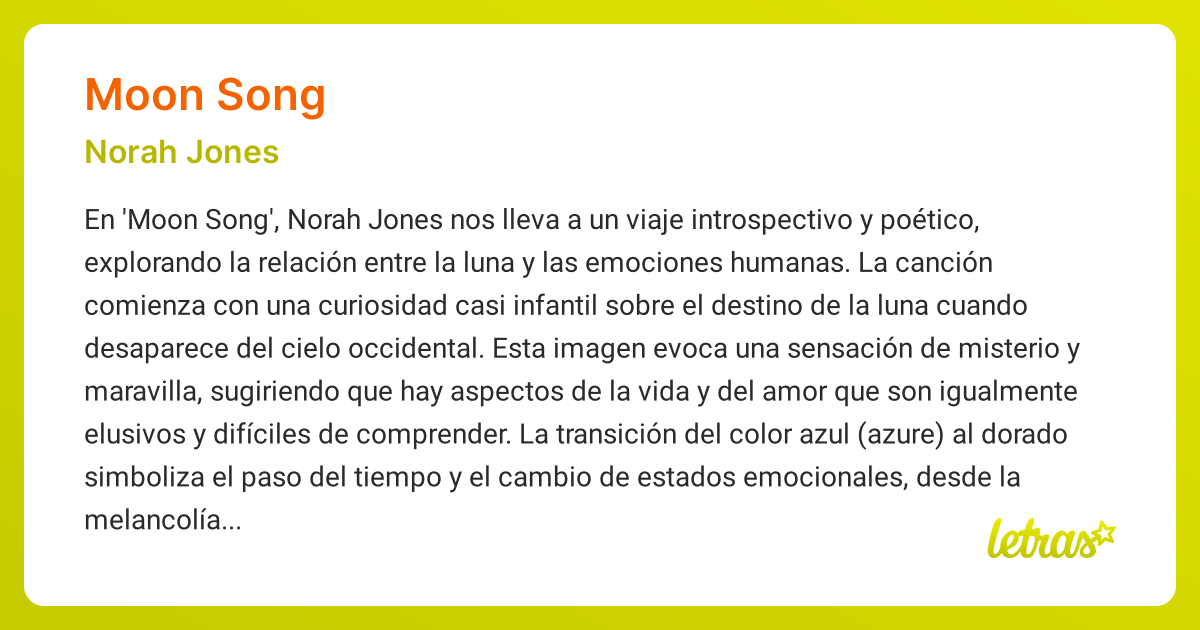Significado de la canción MOON SONG (Norah Jones) - LETRAS.COM