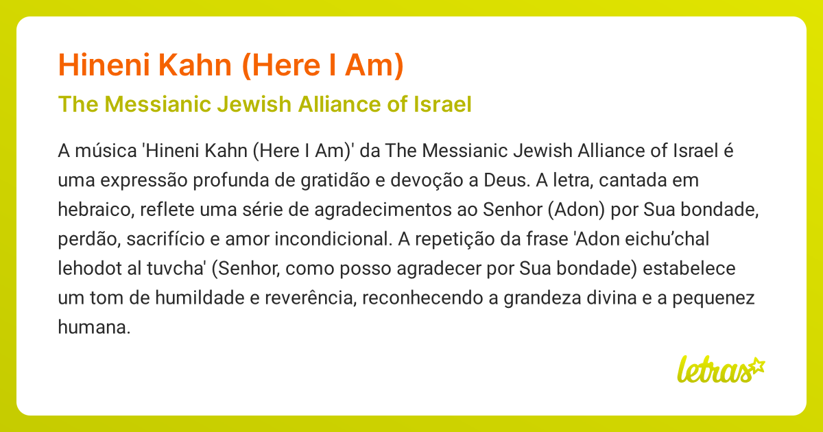 Significado da música HINENI KAHN (HERE I AM) (The Messianic Jewish ...