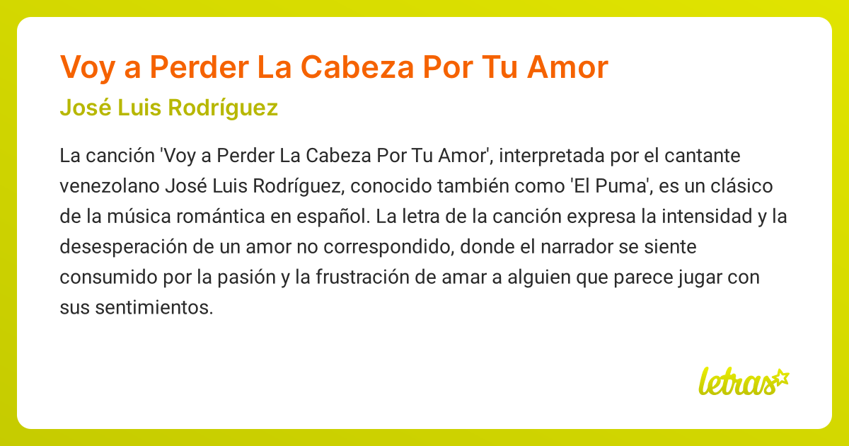 Significado de la canción Voy a Perder La Cabeza Por Tu Amor (José Luis ...