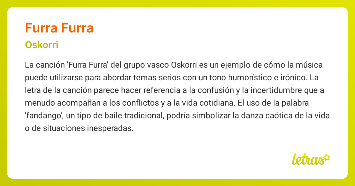 Significado de la canción FURRA FURRA (Oskorri) - LETRAS.COM