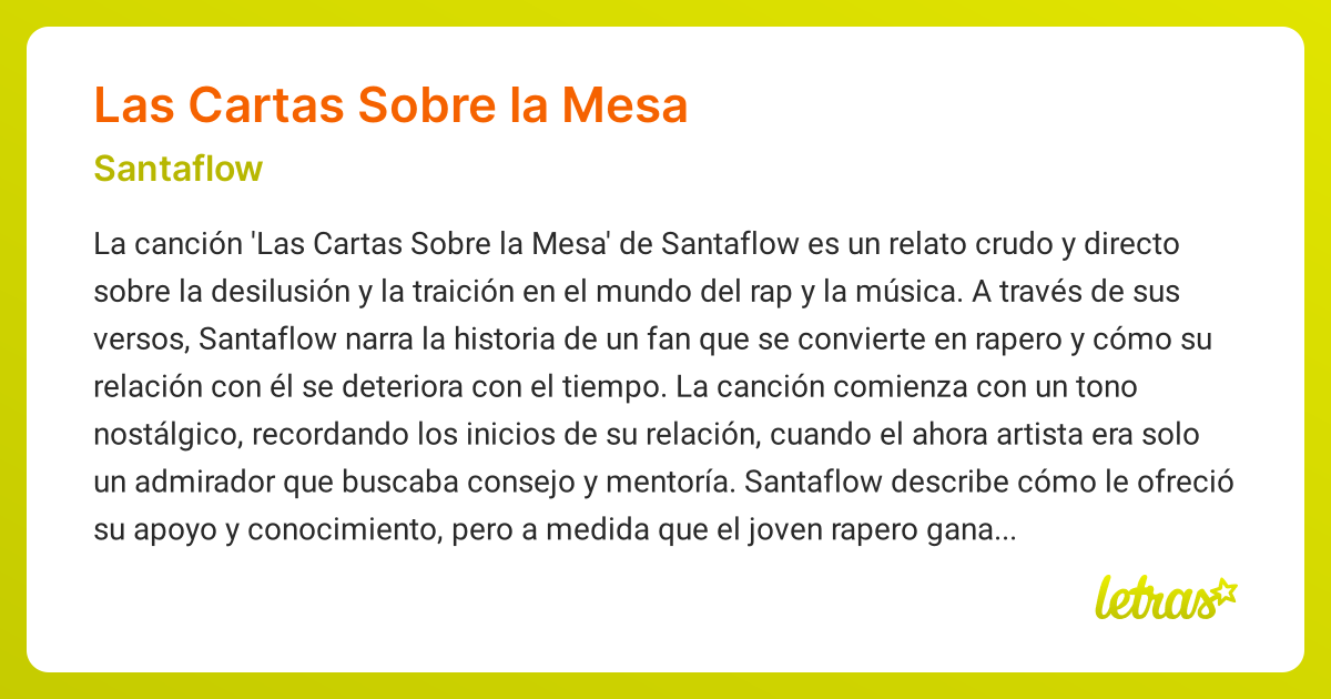 Significado de la canción LAS CARTAS SOBRE LA MESA (Santaflow)