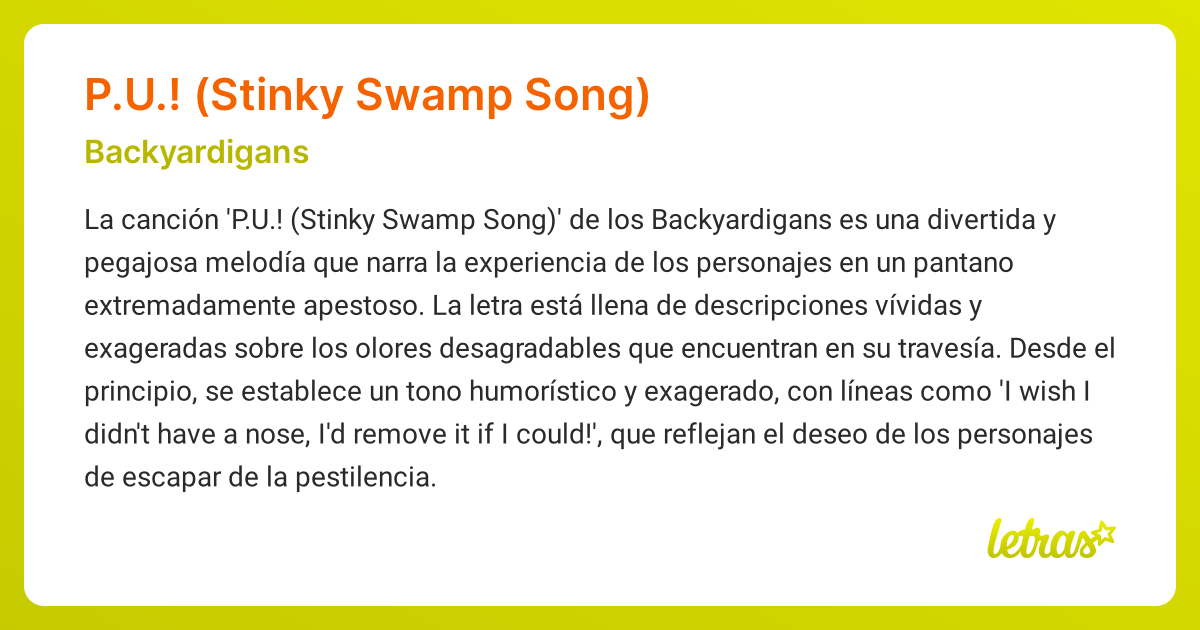 Significado de la canción P.U.! (STINKY SWAMP SONG) (Backyardigans ...