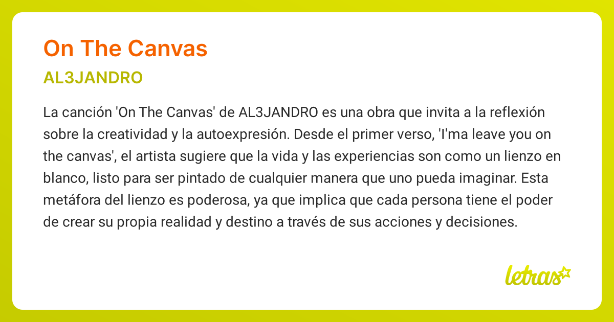 Significado de la canción ON THE CANVAS (AL3JANDRO) - LETRAS.COM
