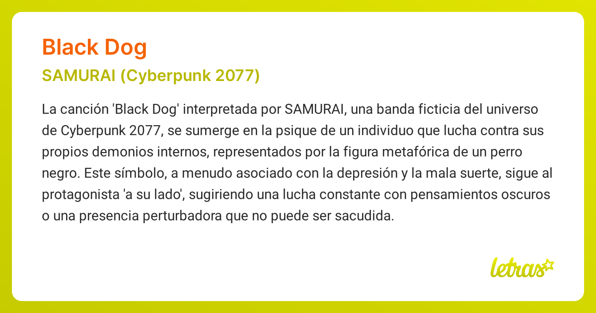 Significado de la canción BLACK DOG (SAMURAI (Cyberpunk 2077))