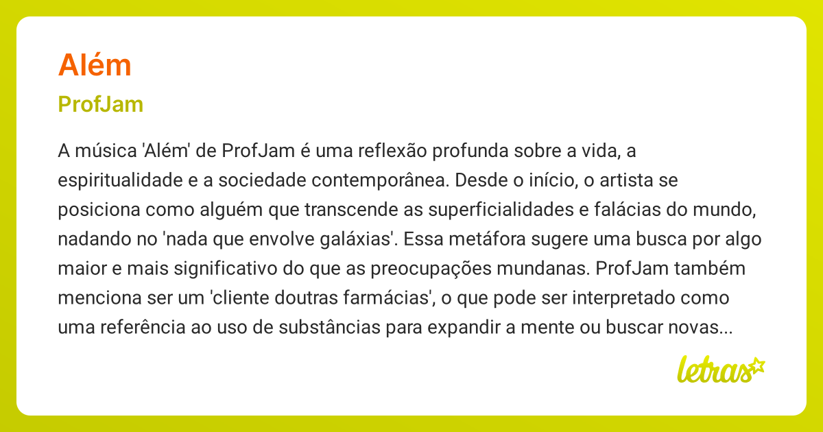Significado da música ALÉM (ProfJam) - LETRAS.MUS.BR