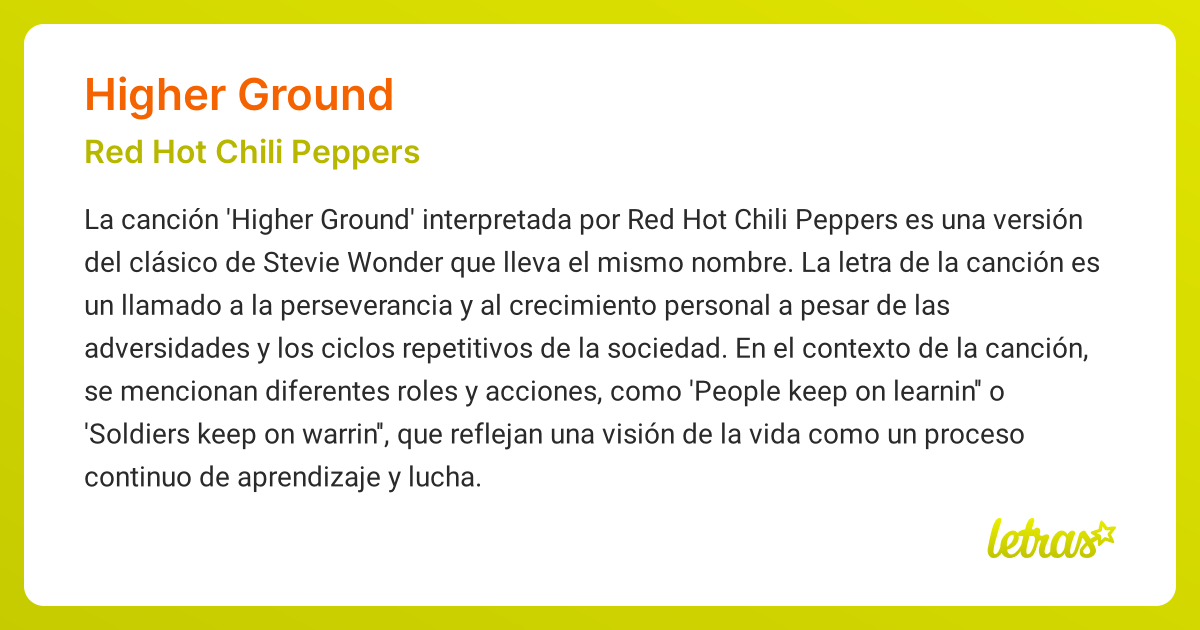 Significado de la canción HIGHER GROUND (Red Hot Chili Peppers
