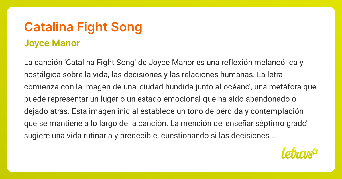 Significado de la canción CATALINA FIGHT SONG (Joyce Manor) - LETRAS.COM